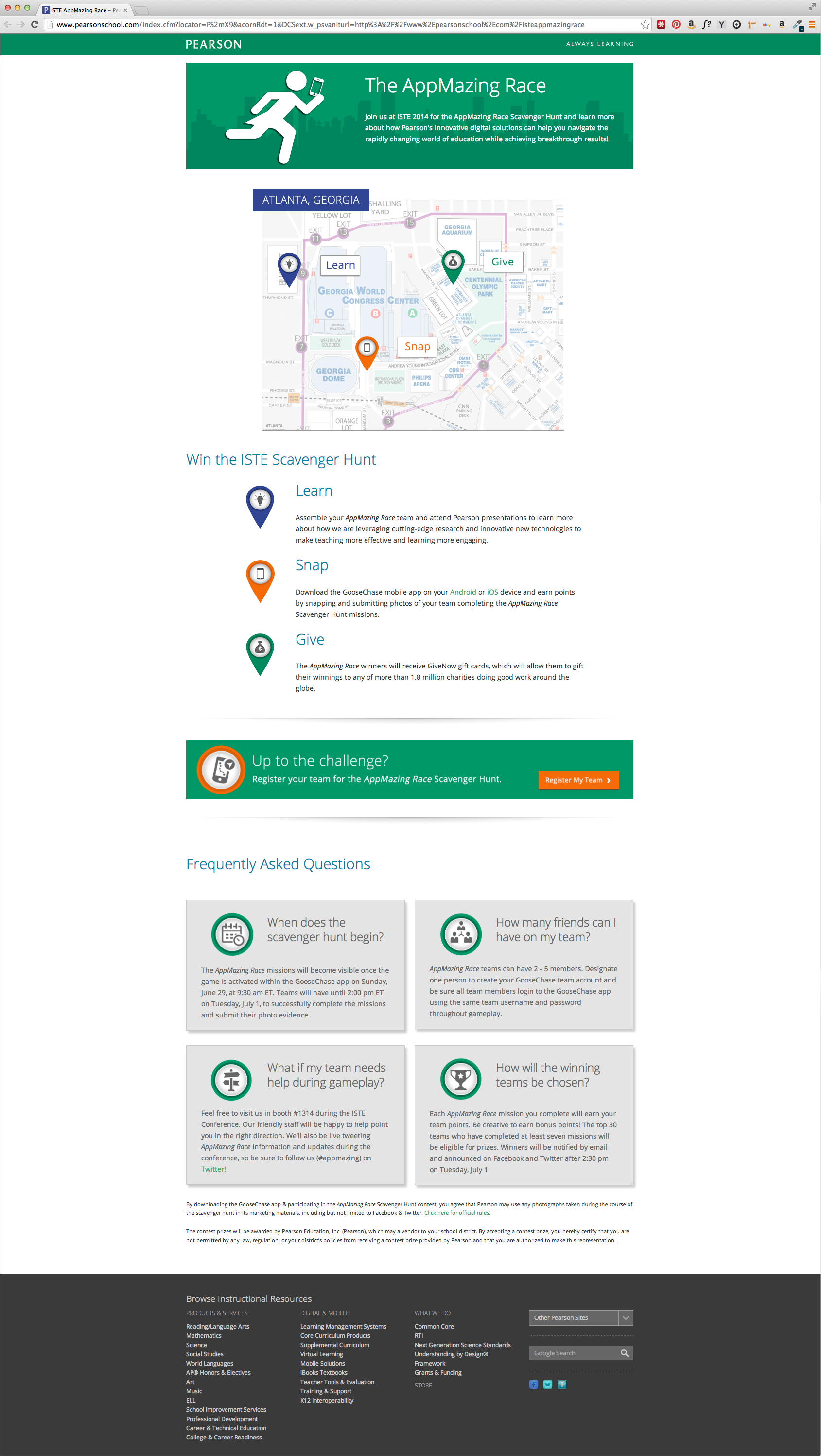 Pearson's ISTE The AppMazing Race Webpage