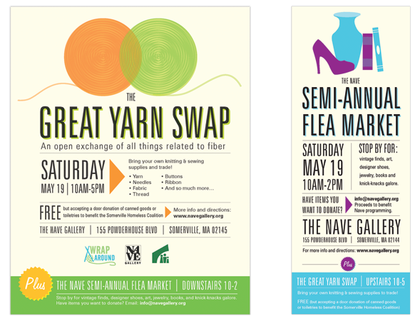 The Great Yarn Swap Event Poster and The Nave Semi-Annual Flea Market Handout