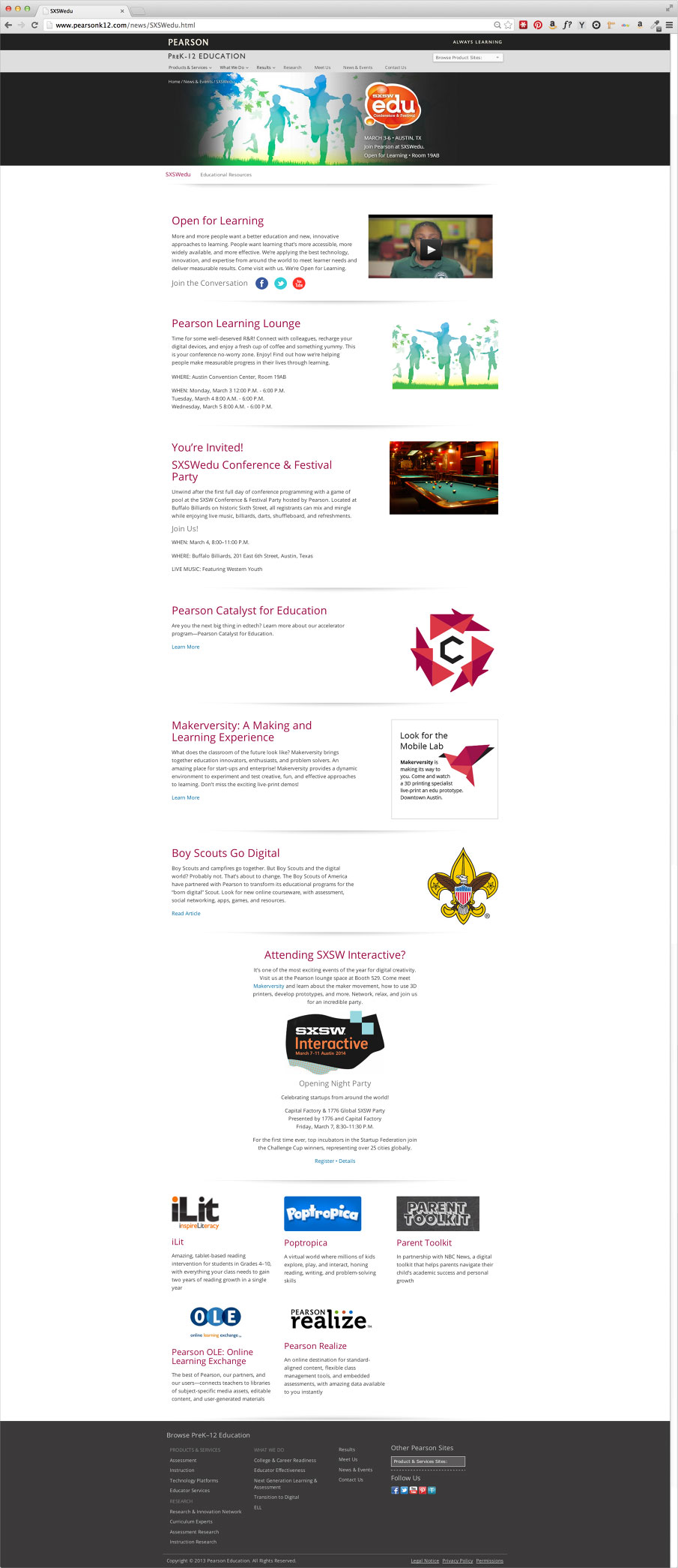 Pearson SxSWedu Microsite Home Page